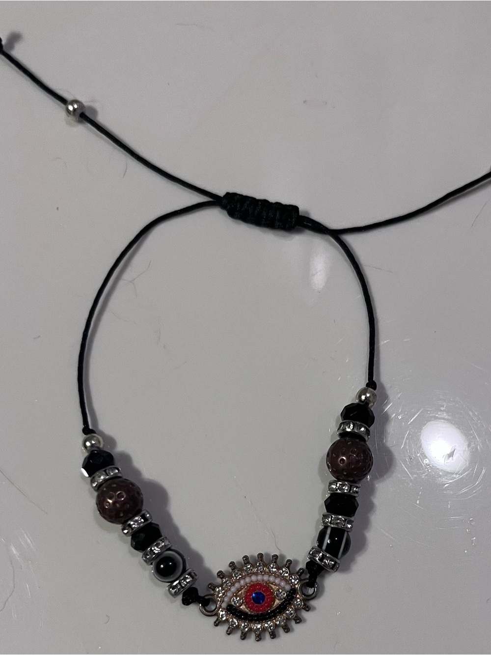 Evil Eye Beaded Adjustable Bracelet - Black and Brown